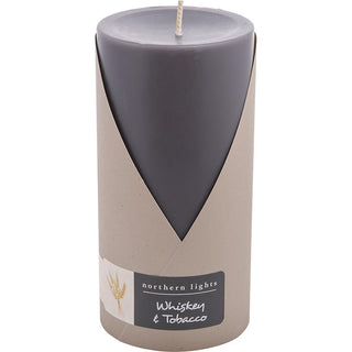 WHISKEY & TOBACCO by Northern Lights - ONE 3X6 INCH PILLAR CANDLE.  BURNS APPROX.