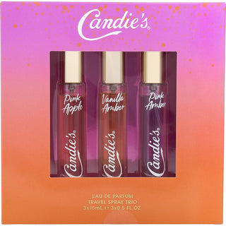 Candies Variety Travel Spray Trio with Pink Amber, Pink Apple, and Vanilla Amber available at fragrancedealz.com.