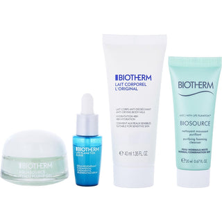 Biotherm by BIOTHERM - My Hydration Routine Set: Aquasource Hyalu Plump Gel 15ml + Life Plankton Elixir 7ml + Biosource Purifying Foaming Cleanser Normal/Combination Skin 20ml + Body Milk 40ml