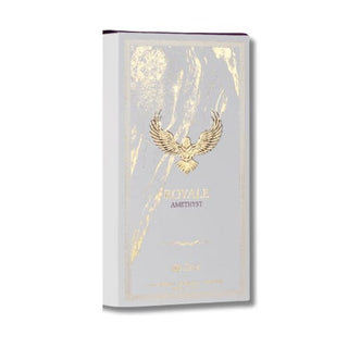 Box of Royal Amethyst Perfume By Zakat, exuding opulence and allure. Discover the essence of luxury at fragrancedealz.com