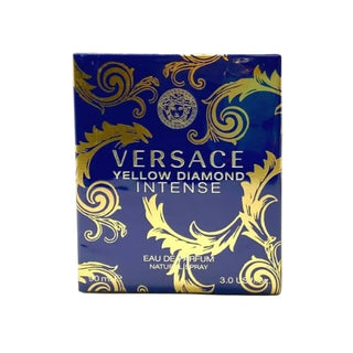 Versace Yellow Diamond Intense: The sophisticated box design, reflecting the luxury and elegance of the fragrance within, available at fragrancedealz.com