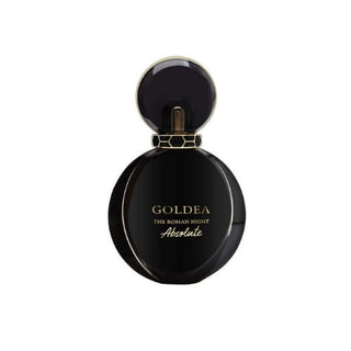 Elegant black Bvlgari Goldea The Roman Night Absolute perfume bottle with a gold cap, exuding a mysterious and bold fragrance ideal for evening wear, available on Fragrancedealz.com