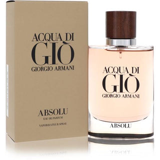 Acqua Di Gio Absolu cologne bottle with a sleek, modern design, featuring a dark color and elegant shape, displayed at fragrancedealz.com.