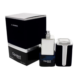 Al Haramain Opulent Sapphire perfume bottle and box with a luxurious design, shown together at fragrancedealz.com.