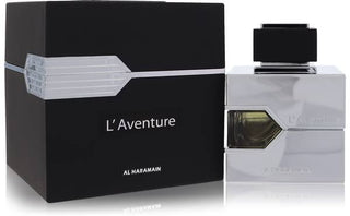 Al Haramain L'Aventure perfume bottle with a modern design and distinctive features, showcased at fragrancedealz.com.