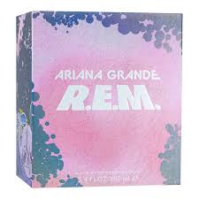 Ariana Grande R.E.M. perfume box featuring a colorful, starry design with a sleek and modern look. The packaging reflects a whimsical and elegant style. Available at fragrancedealz.com.