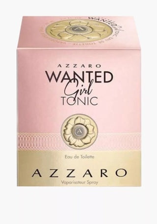 Azzaro Wanted Girl Tonic Perfume box in light pink with gold accents, featuring elegant branding and design details. Available at fragrancedealz.com.