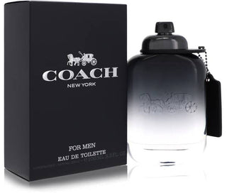 Coach Cologne, black and white bottle with its black box, available at Fragrancedealz.com