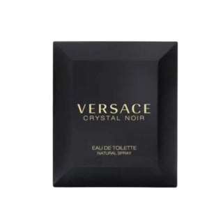 The sophisticated packaging of Crystal Noir Versace perfume featured on Fragrancedealz.com