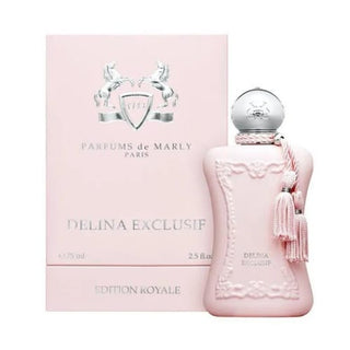 Delina Exclusif fragrance bottle elegantly placed on the right in front of its box on Fragrancedealz.com