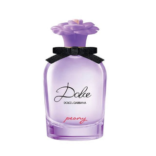 Dolce Peony Eau De Parfum Spray bottle features a vibrant floral design, available at fragrancedealz.com