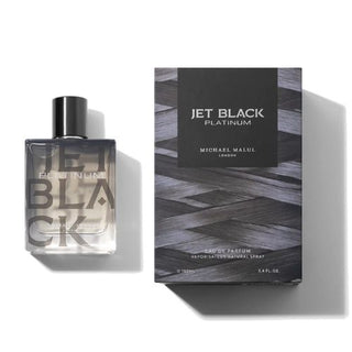 Discover the elegance of Jet Black Platinum, presented in a sleek bottle with a luxurious box—available now at FragranceDealz.com.