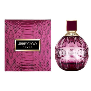 Jimmy Choo Fever Perfume bottle and its stylish box displayed separately, highlighting their individual sophistication and allure, on Fragrancedealz.com