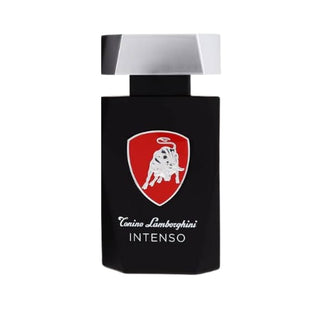 Lamborghini Intenso Cologne black bottle with silver cap, available at fragrancedealz.com