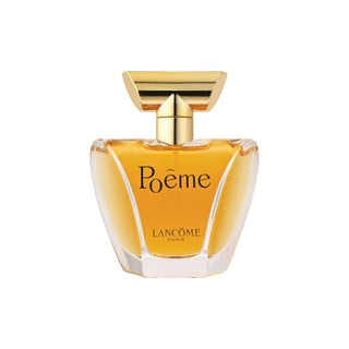 An exquisite bottle of Poeme Perfume, featuring a captivating blend of floral and oriental notes including mimosa, vanilla, and amber, perfect for women, available on Fragrancedealz.com