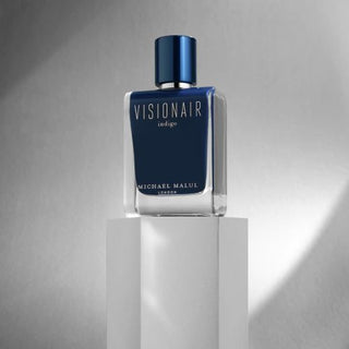 Capture the essence of elegance with Visionair Indigo—a beautifully crafted perfume bottle showcased in a stunning, high-quality photograph that highlights its refined design. Available now at FragranceDealz.com.