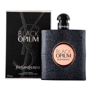 Front view showcasing the allure of the YSL Black Opium Perfume for Women bottle and its elegant box, with the bottle standing prominently at the front, exuding seduction and sophistication. Experience its captivating aroma at fragrancedealz.com