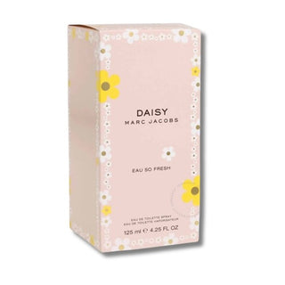 Side view showcasing the elegant design of the Daisy Eau So Fresh Perfume box, evoking a sense of freshness and vibrancy. Explore the allure at fragrancedealz.com.