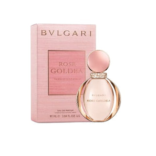 Rose Goldea Perfume: The gracefully positioned bottle standing proudly in front of its sophisticated box, a perfect embodiment of luxury and elegance, available at fragrancedealz.com