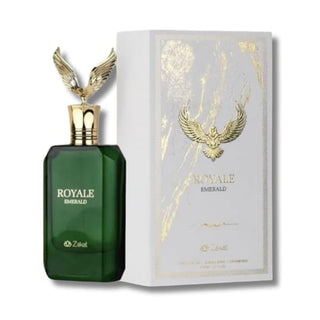 Bottle and box of Royal Emerald By Zakat, a harmonious blend of opulence and elegance. Explore its captivating essence at fragrancedealz.com