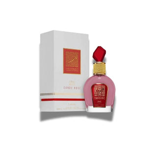 Bottle and box of Candy Rose By Lattafa, a harmonious blend of sweetness and floral elegance. Explore its captivating essence at fragrancedealz.com