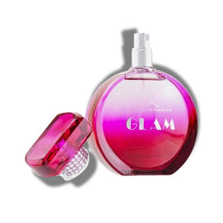 Open bottle of Kim Kardashian Glam Perfume, with the cap placed beside, exuding timeless elegance and allure. Experience glamour at fragrancedealz.com