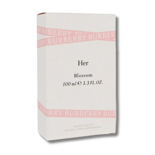 Side view showcasing the elegant design of the Burberry Her Blossom Perfume box, a symbol of sophistication and charm. Explore luxury at fragrancedealz.com