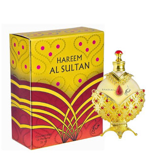 Khadlaj Hareem Al Sultan Gold Oil, 15 ml bottle with elegant box packaging. Available at fragrancedealz.com