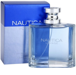 Discover the refreshing scent of Nautica Voyage, with the elegant box on the left and sleek bottle on the right, at fragrancedealz.com.