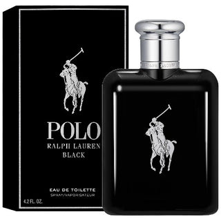 Polo Black Cologne bottle positioned in front of its box on fragrancedealz.com