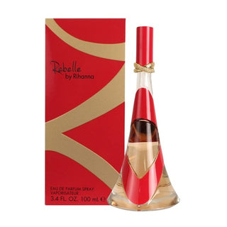 Front view of the Rebelle Perfume bottle and its sleek box, embodying bold femininity and sophistication. Explore the allure at fragrancedealz.com.