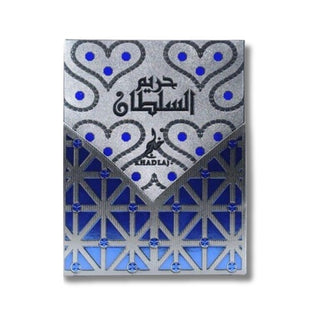 Front view of the Hareem Al Sultan Blue perfume box, reflecting its luxurious allure and sophistication. Explore opulent fragrances at fragrancedealz.com