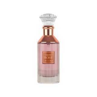 Bottle of Velvet Rose By Lattafa, an epitome of luxury and allure. Experience the essence of sophistication at fragrancedealz.com.